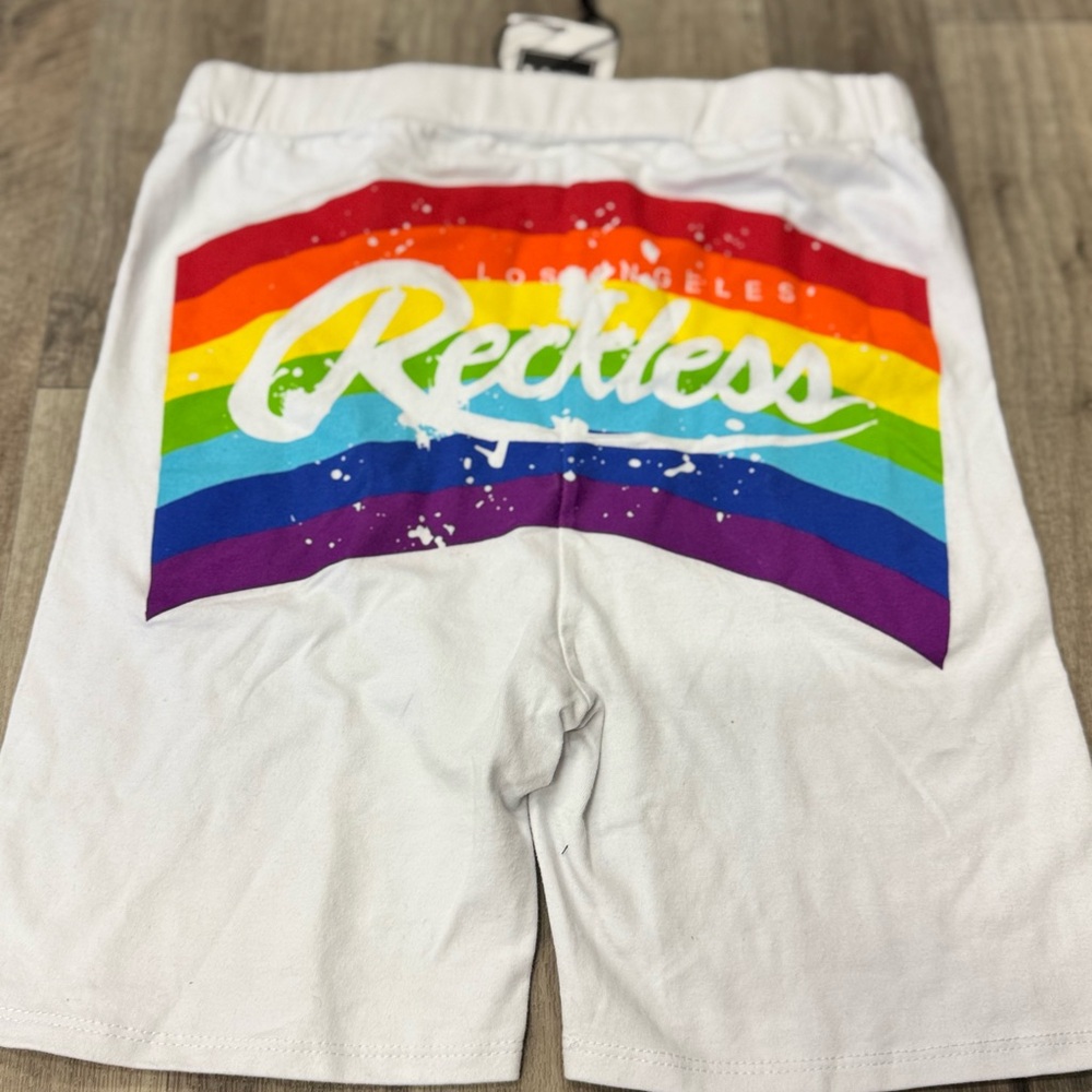 NWT Young & Reckless Rainbow Shorts Size Small Reckless Spell Out Logo